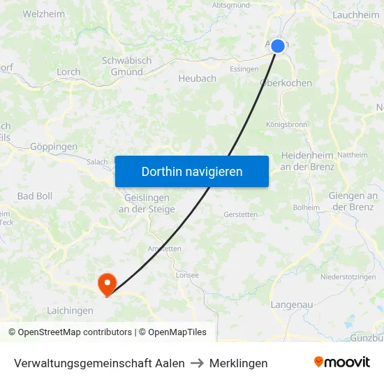 Verwaltungsgemeinschaft Aalen to Merklingen map