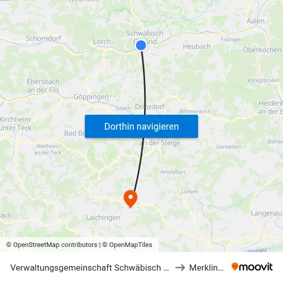 Verwaltungsgemeinschaft Schwäbisch Gmünd to Merklingen map