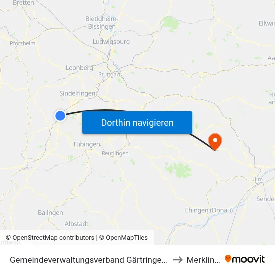 Gemeindeverwaltungsverband Gärtringen/Ehningen to Merklingen map