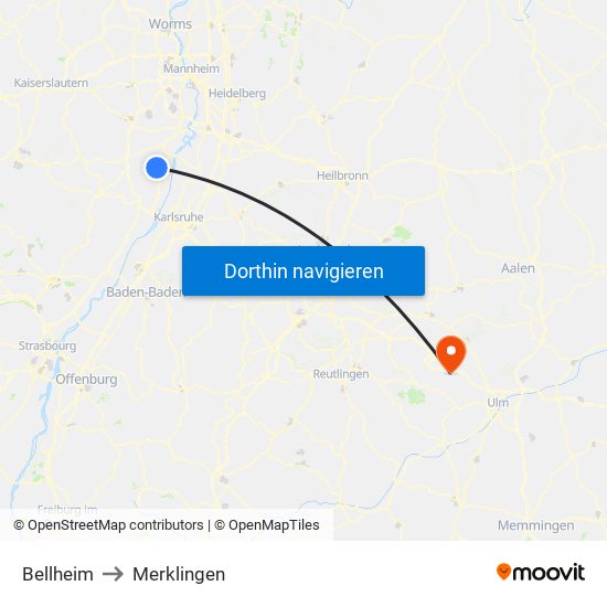 Bellheim to Merklingen map