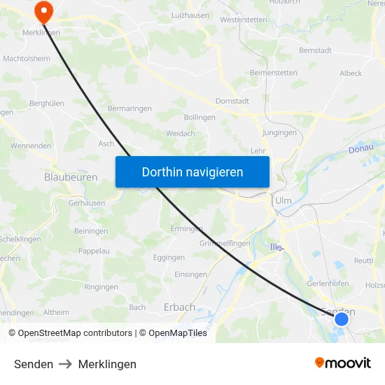 Senden to Merklingen map