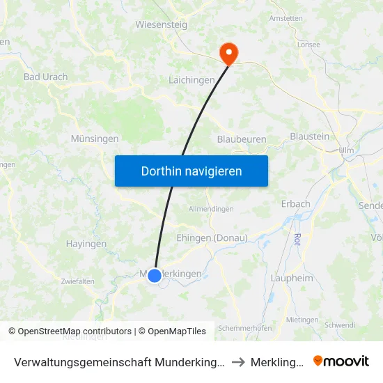Verwaltungsgemeinschaft Munderkingen to Merklingen map