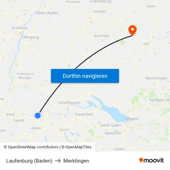 Laufenburg (Baden) to Merklingen map
