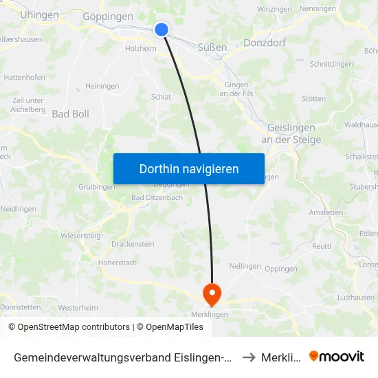 Gemeindeverwaltungsverband Eislingen-Ottenbach-Salach to Merklingen map