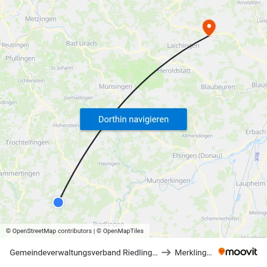 Gemeindeverwaltungsverband Riedlingen to Merklingen map