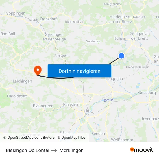 Bissingen Ob Lontal to Merklingen map