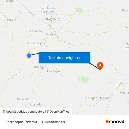 Gärtringen-Rohrau to Merklingen map