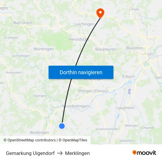 Gemarkung Uigendorf to Merklingen map