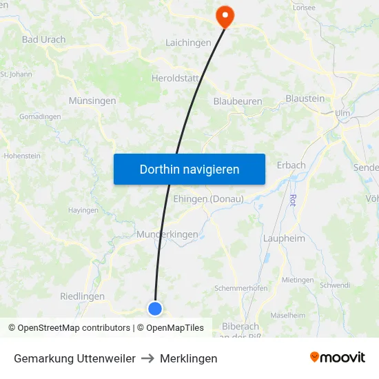 Gemarkung Uttenweiler to Merklingen map