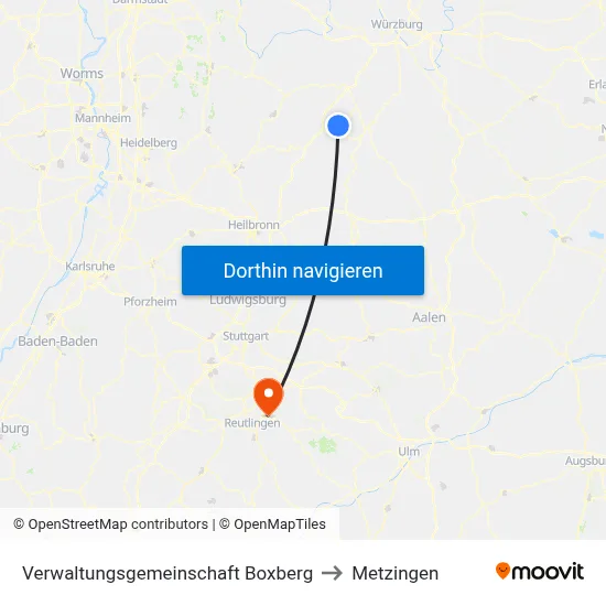 Verwaltungsgemeinschaft Boxberg to Metzingen map