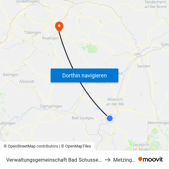 Verwaltungsgemeinschaft Bad Schussenried to Metzingen map