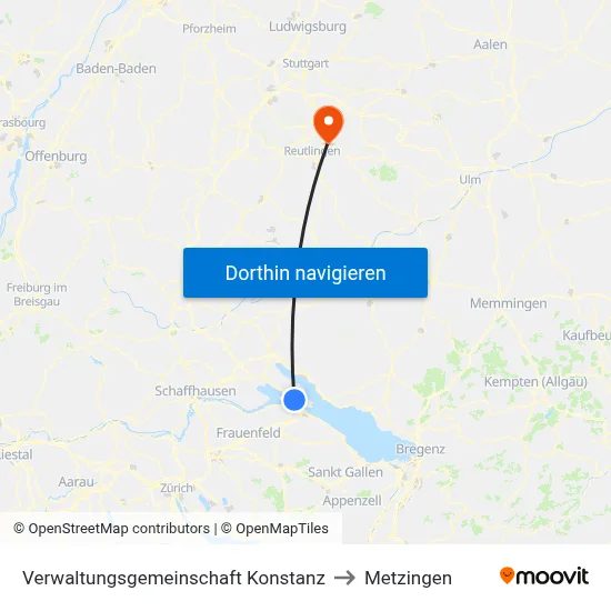 Verwaltungsgemeinschaft Konstanz to Metzingen map