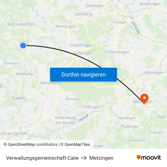 Verwaltungsgemeinschaft Calw to Metzingen map