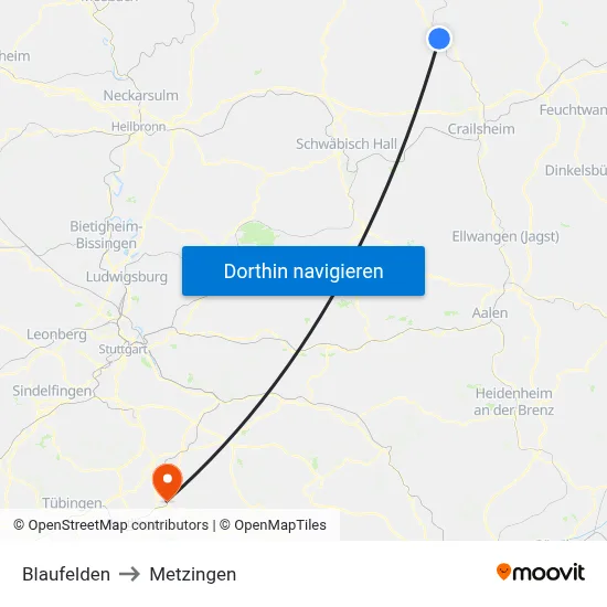 Blaufelden to Metzingen map