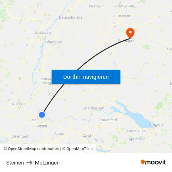 Steinen to Metzingen map