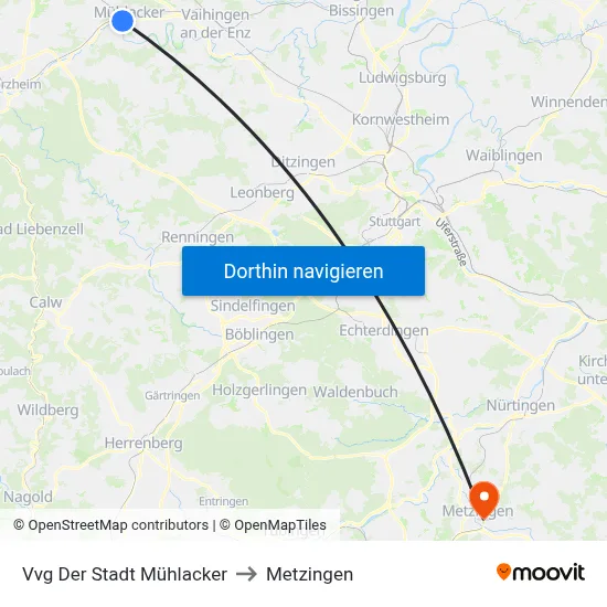 Vvg Der Stadt Mühlacker to Metzingen map