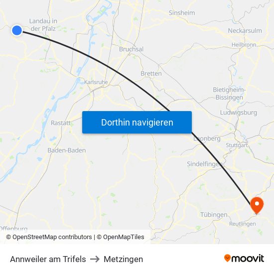 Annweiler am Trifels to Metzingen map