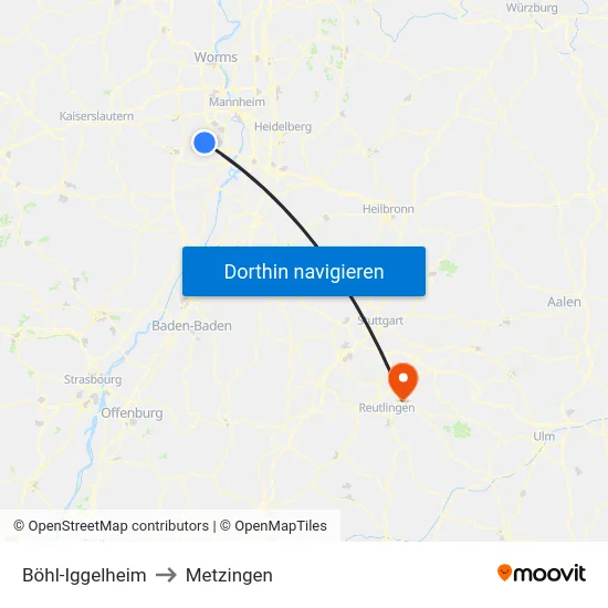 Böhl-Iggelheim to Metzingen map