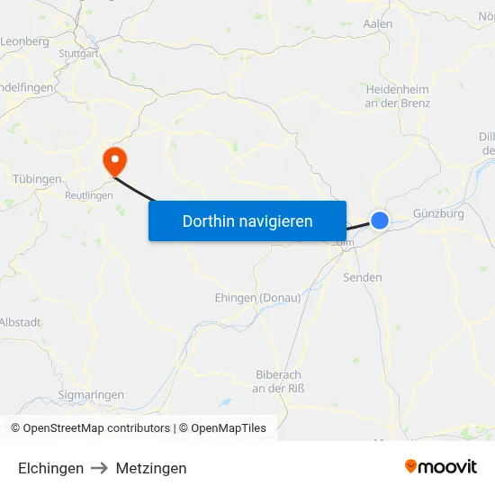 Elchingen to Metzingen map