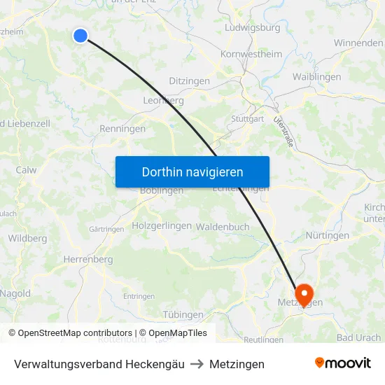 Verwaltungsverband Heckengäu to Metzingen map