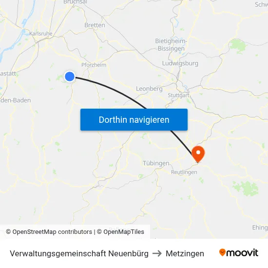 Verwaltungsgemeinschaft Neuenbürg to Metzingen map