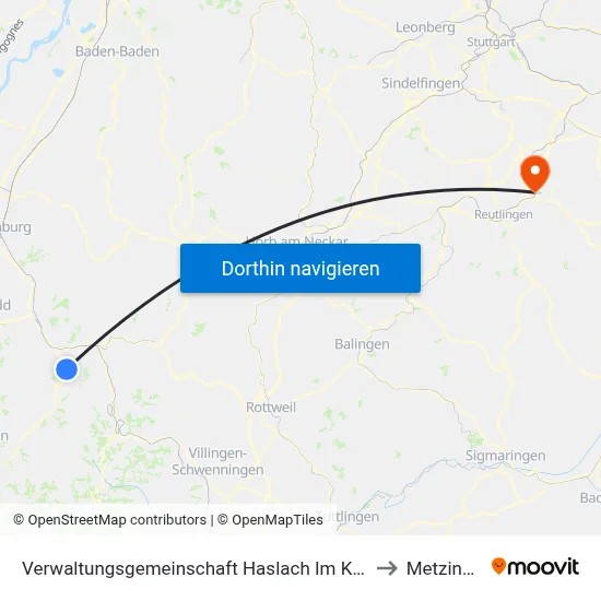 Verwaltungsgemeinschaft Haslach Im Kinzigtal to Metzingen map