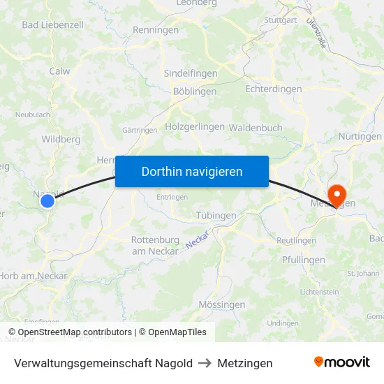 Verwaltungsgemeinschaft Nagold to Metzingen map