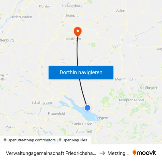 Verwaltungsgemeinschaft Friedrichshafen to Metzingen map