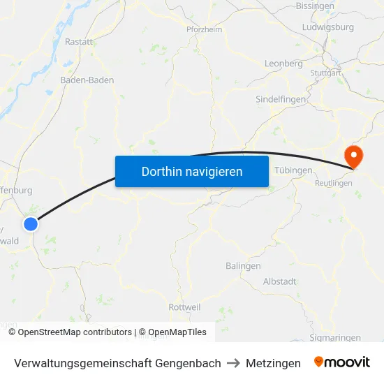 Verwaltungsgemeinschaft Gengenbach to Metzingen map