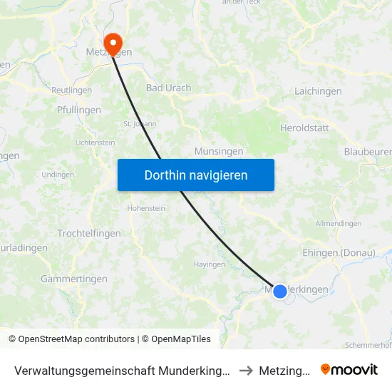 Verwaltungsgemeinschaft Munderkingen to Metzingen map
