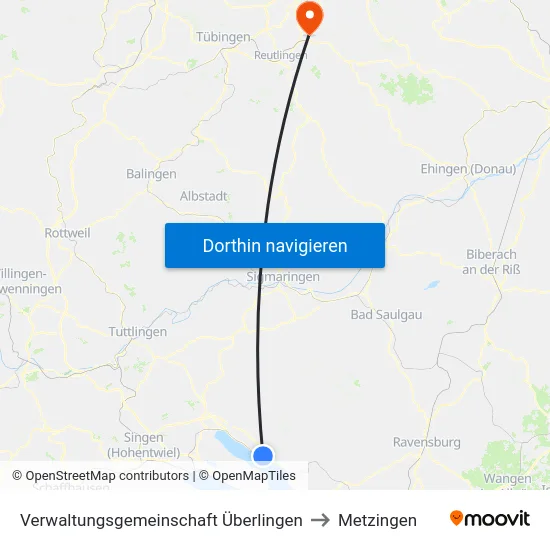 Verwaltungsgemeinschaft Überlingen to Metzingen map
