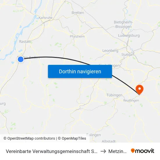 Vereinbarte Verwaltungsgemeinschaft Sinzheim to Metzingen map