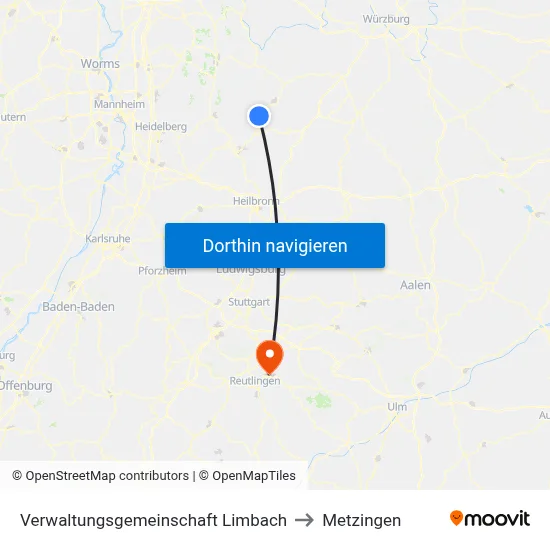 Verwaltungsgemeinschaft Limbach to Metzingen map