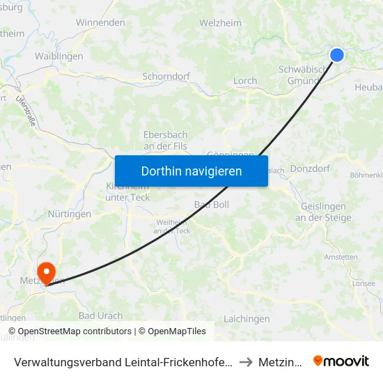 Verwaltungsverband Leintal-Frickenhofer Höhe to Metzingen map