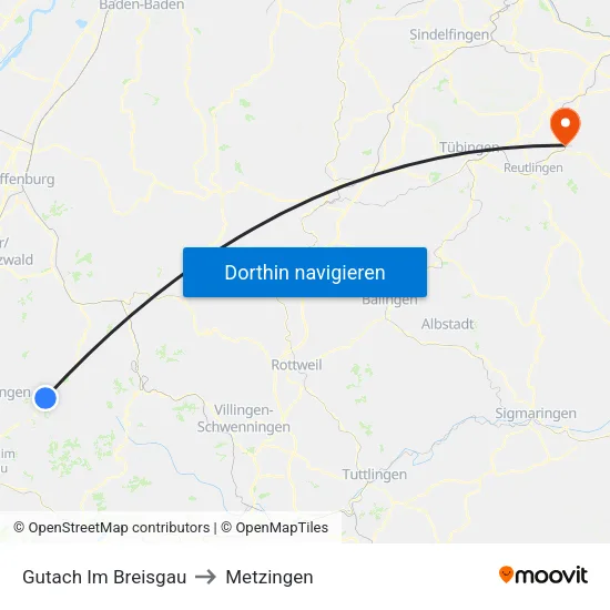 Gutach Im Breisgau to Metzingen map