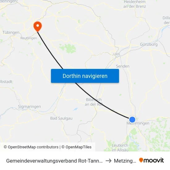 Gemeindeverwaltungsverband Rot-Tannheim to Metzingen map