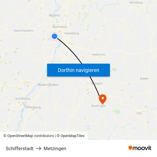 Schifferstadt to Metzingen map