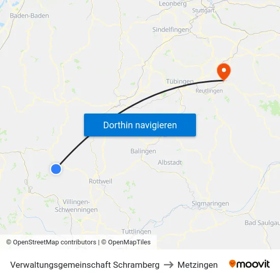 Verwaltungsgemeinschaft Schramberg to Metzingen map