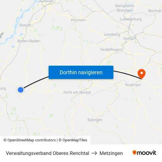 Verwaltungsverband Oberes Renchtal to Metzingen map