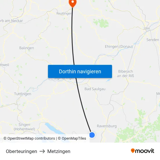 Oberteuringen to Metzingen map