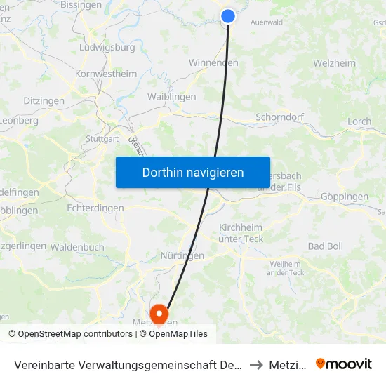Vereinbarte Verwaltungsgemeinschaft Der Stadt Backnang to Metzingen map