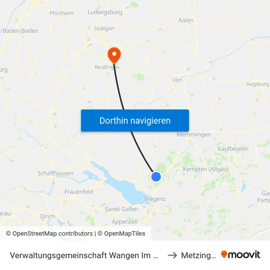 Verwaltungsgemeinschaft Wangen Im Allgäu to Metzingen map