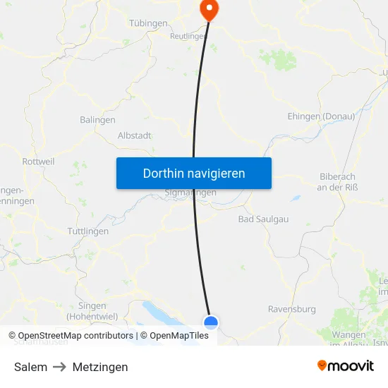 Salem to Metzingen map