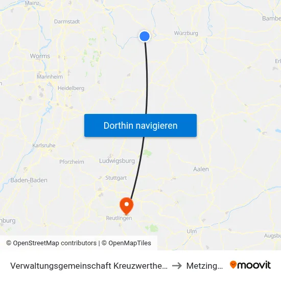 Verwaltungsgemeinschaft Kreuzwertheim to Metzingen map