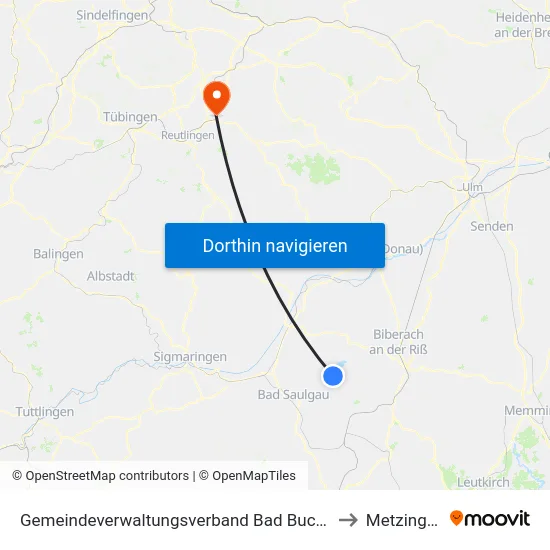Gemeindeverwaltungsverband Bad Buchau to Metzingen map