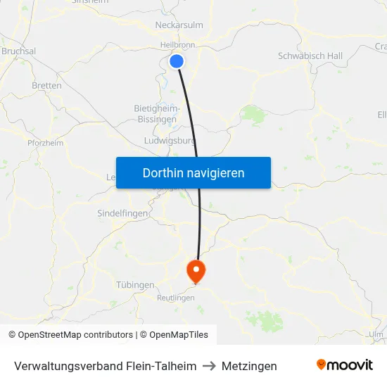 Verwaltungsverband Flein-Talheim to Metzingen map