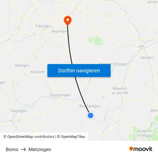 Boms to Metzingen map