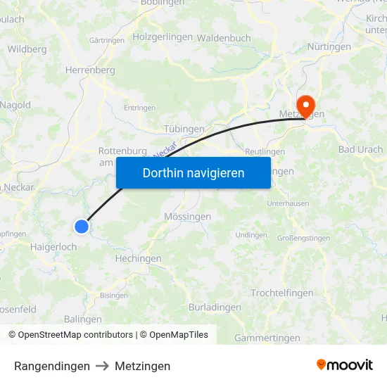Rangendingen to Metzingen map