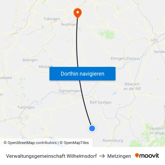 Verwaltungsgemeinschaft Wilhelmsdorf to Metzingen map