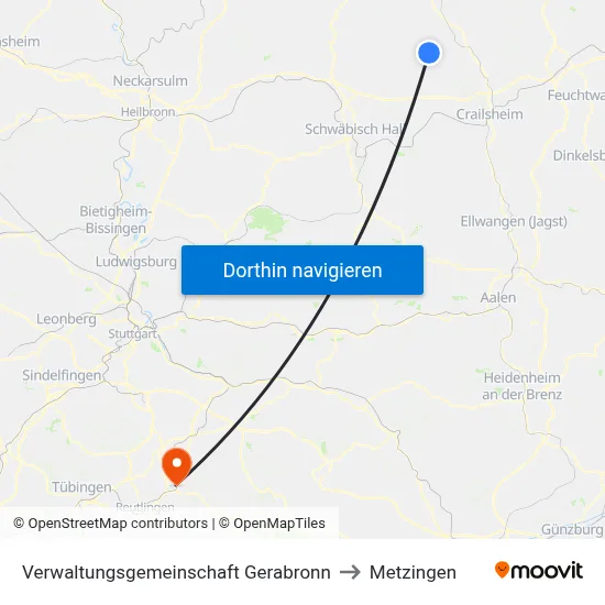 Verwaltungsgemeinschaft Gerabronn to Metzingen map
